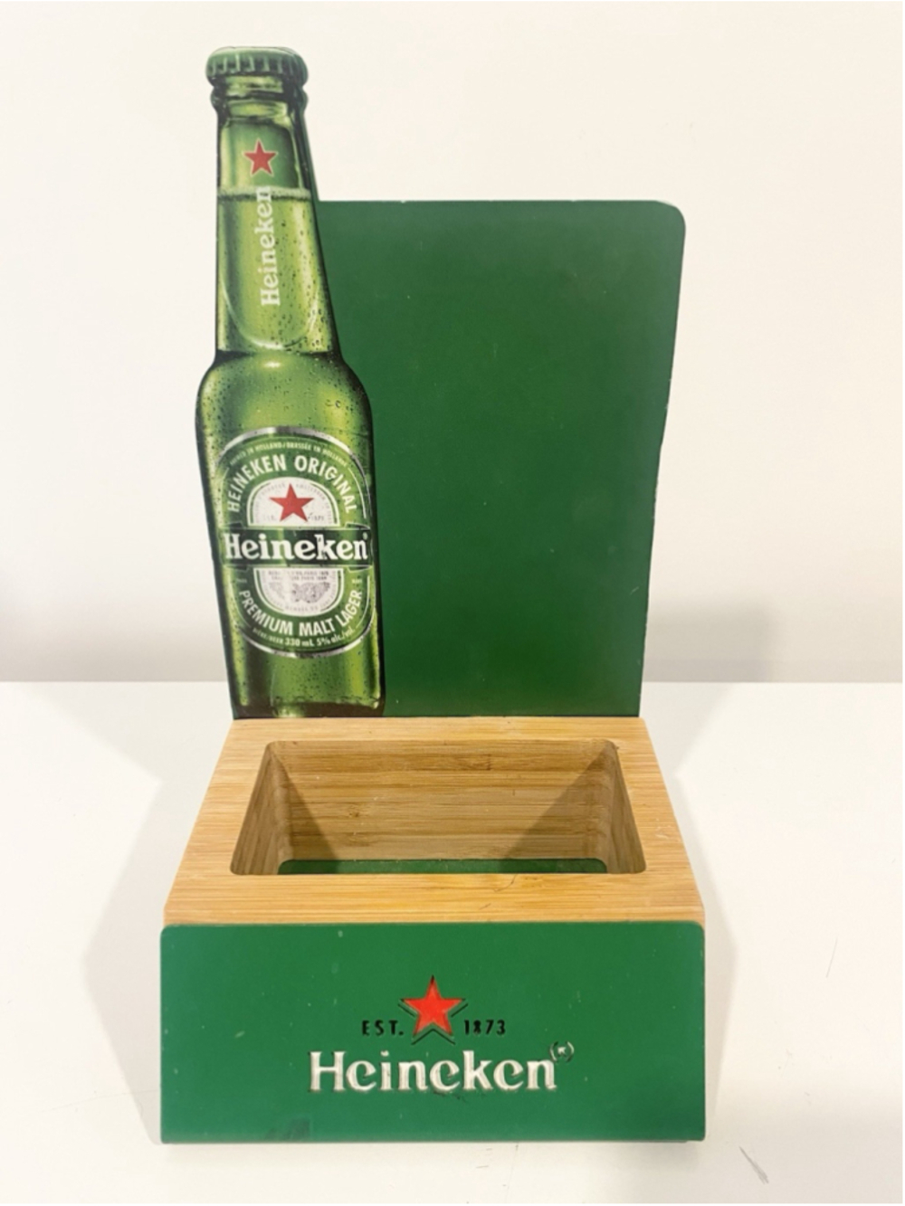 Heineken Beer Table Menu Holder Salt Pepper Caddy Bamboo Bar Promo Display POS
